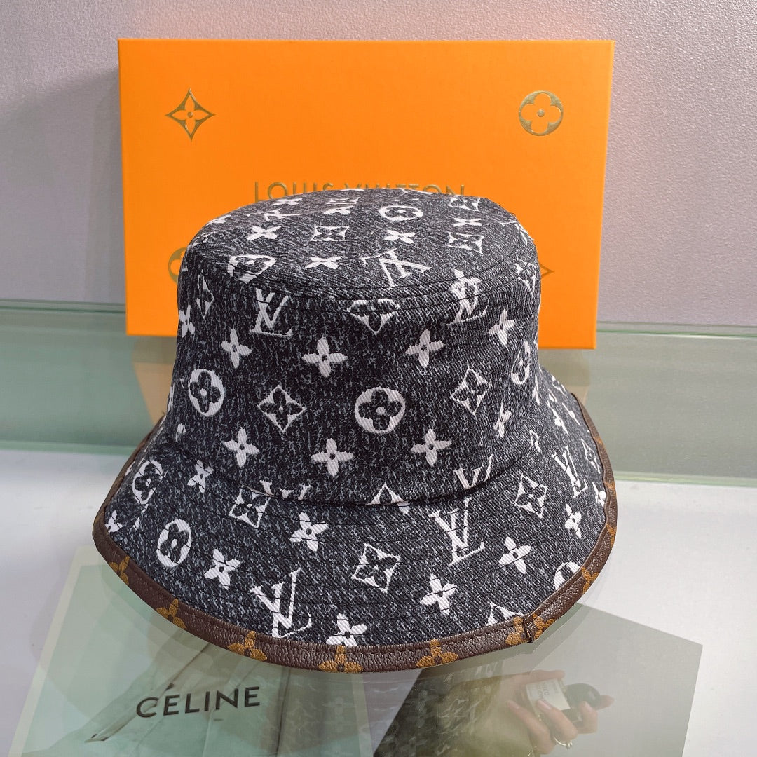 Classic Print Leather Brim Bucket Hat