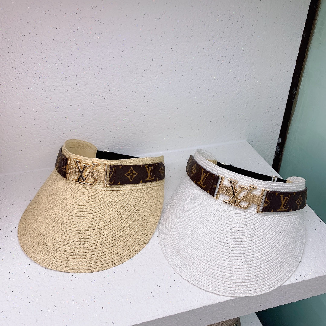 Empty Top Metal Logo Elastic Band Straw Hat