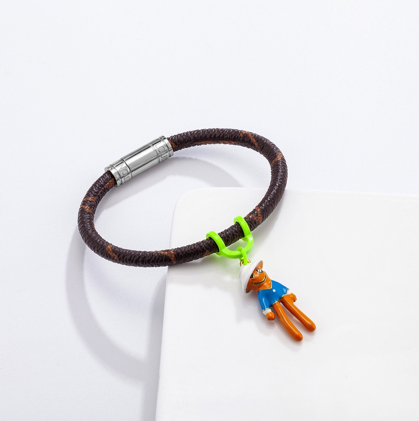 Monogram Puppet Pendant Leather Bracelet