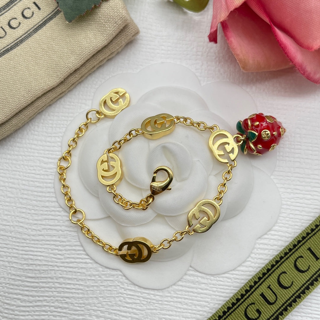 Strawberry Charm Adjustable Alphabet Bracelet