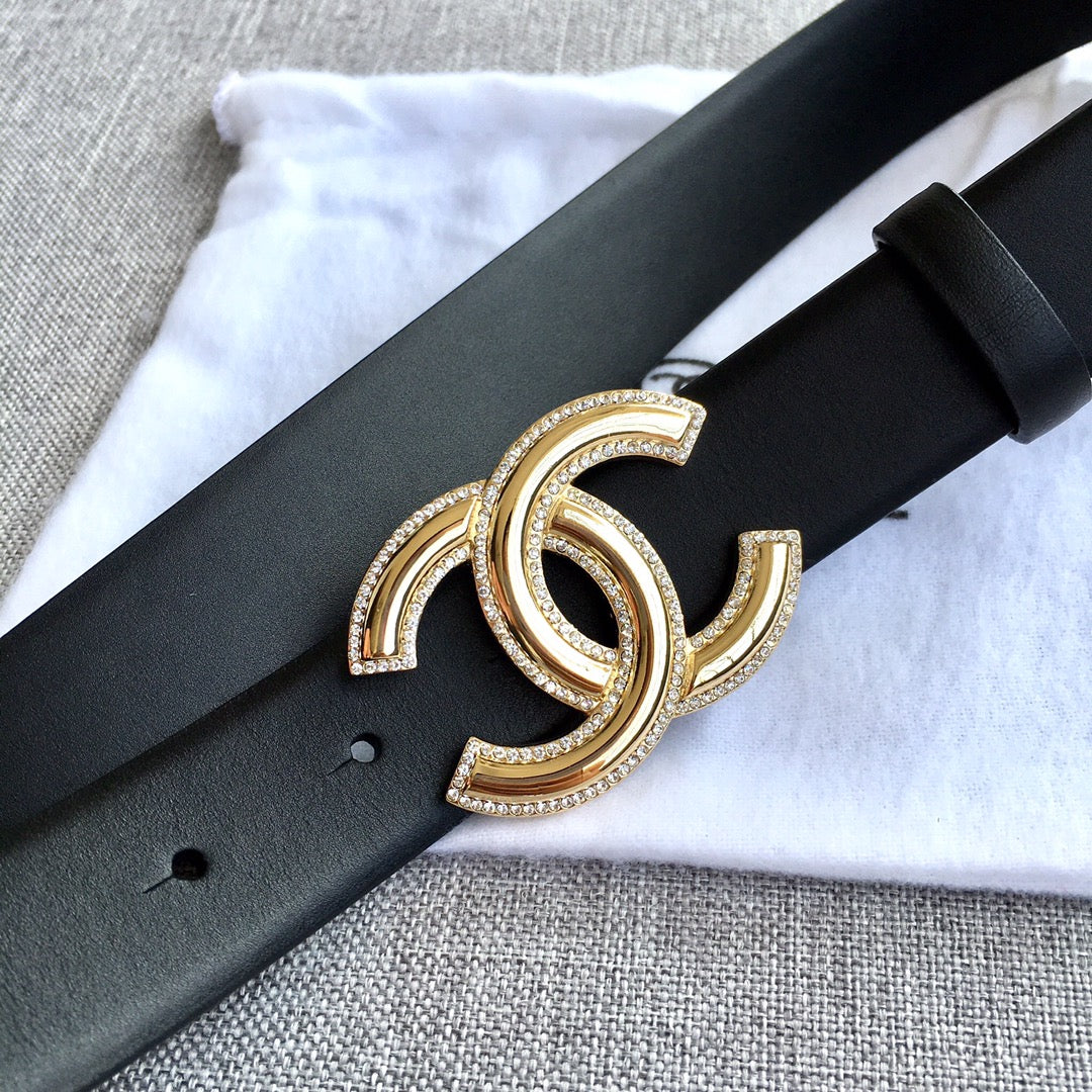 Calfskin metal letter buckle belt 3.0cm