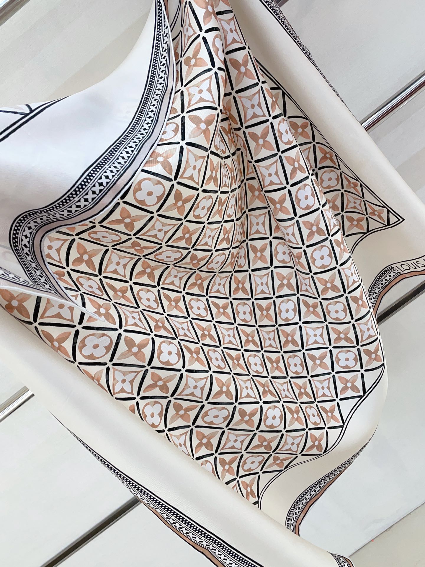 Vintage Embossed Square Silk Scarf