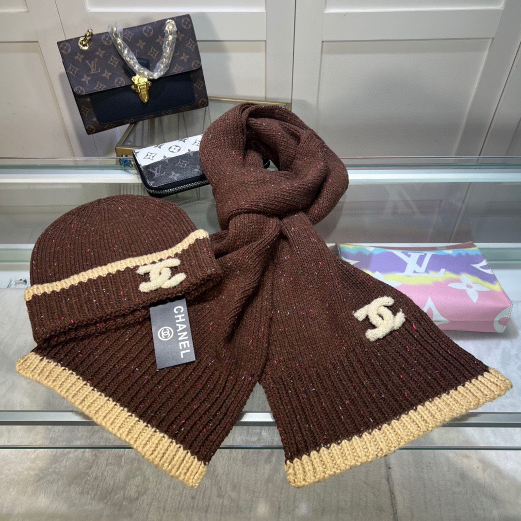 Pointed Color Knitted Scarf Hat Set