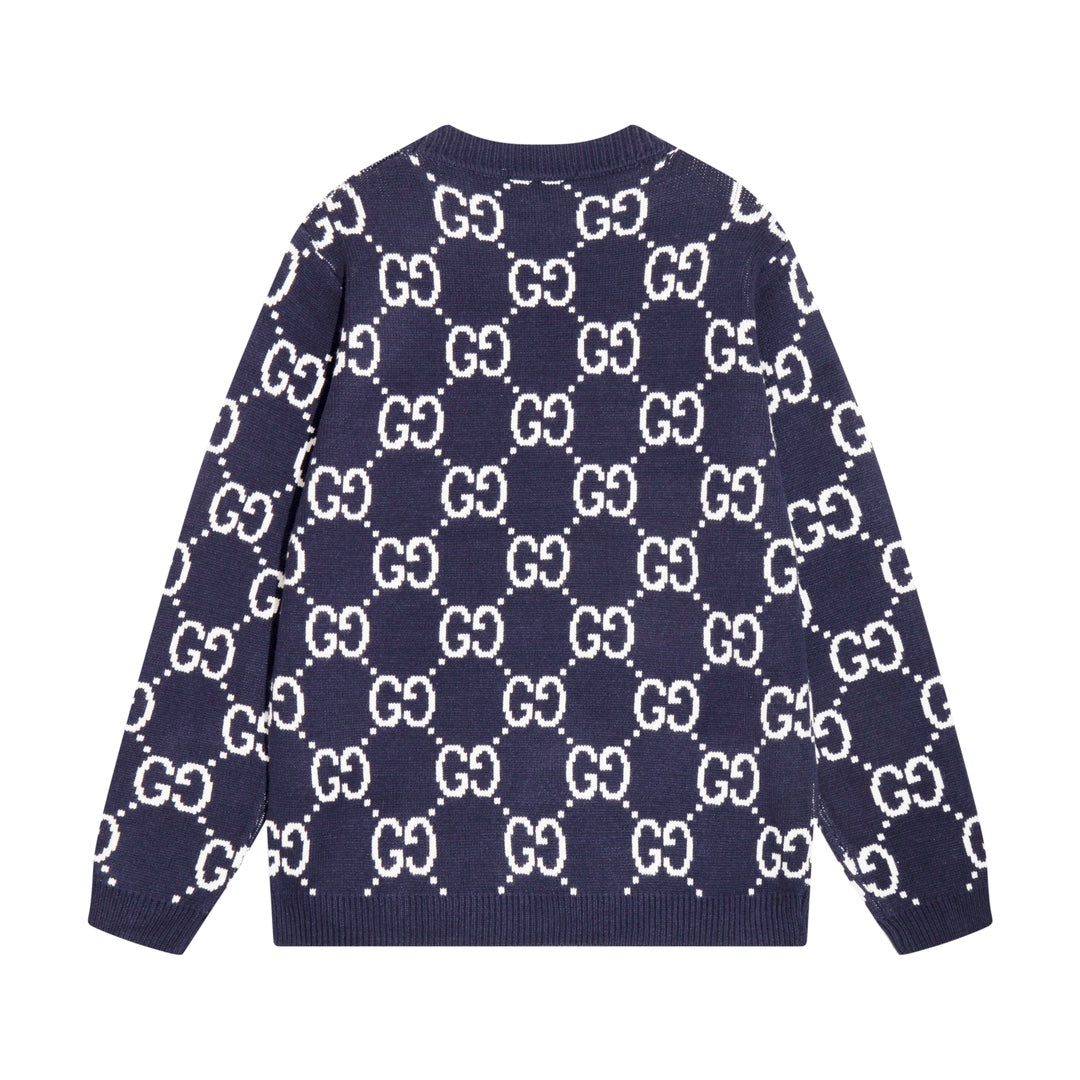 0909 New alphabet jacquard crew-neck sweater