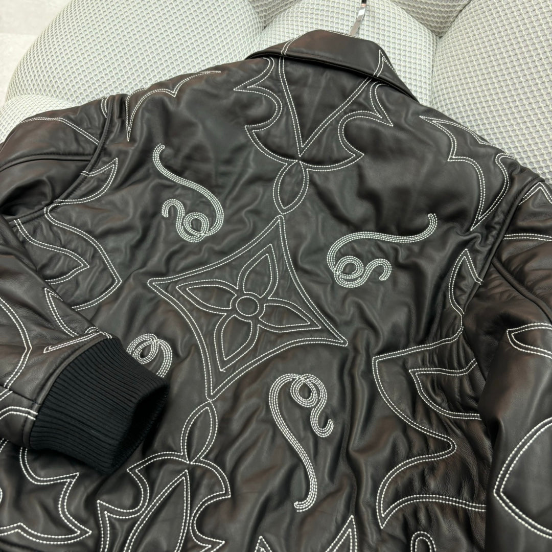 1102 New embroidered leather bomber jacket